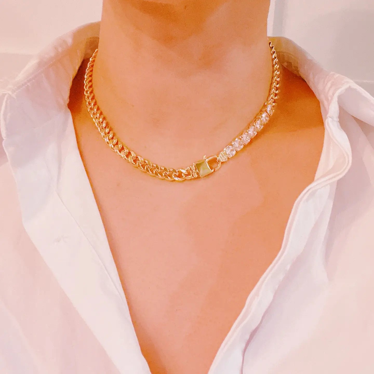 Culbreth's Jewelers Glam Chain Necklace – Sparkling Cubic Zirconia Cuban Chain in Gold Plated