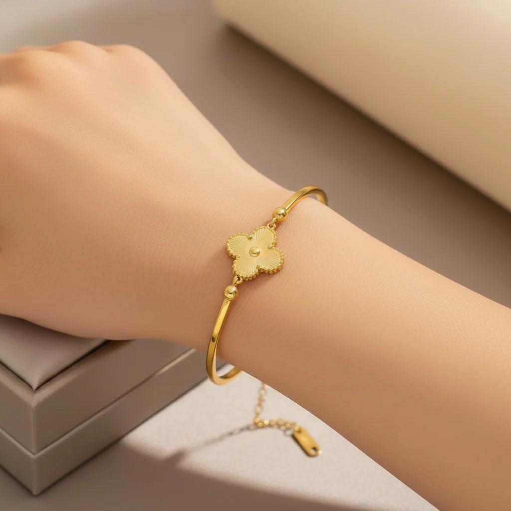 Culbreth's Jewelers Gold Clover Structured Bangle - Minimalist Titanium Steel Bracelet