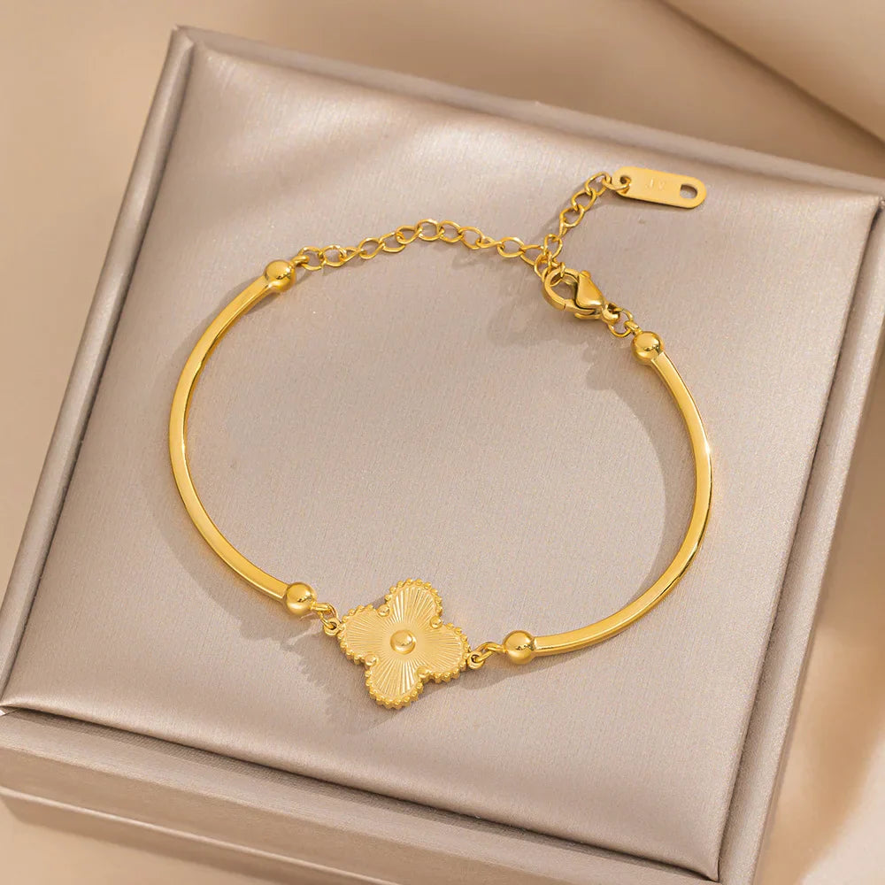 Culbreth's Jewelers Gold Clover Structured Bangle - Minimalist Titanium Steel Bracelet
