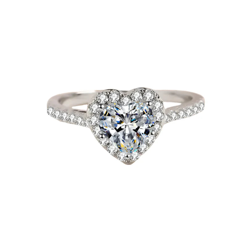Culbreth's Jewelers Moissanite Heart Solitaire Ring – Platinum Plated 925 Silver