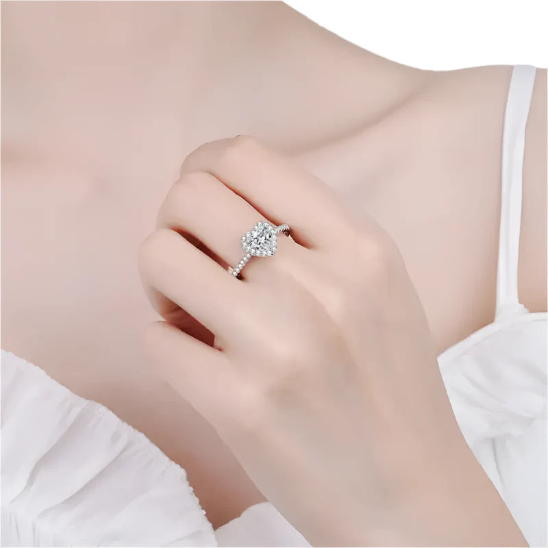 Culbreth's Jewelers Moissanite Heart Solitaire Ring – Platinum Plated 925 Silver