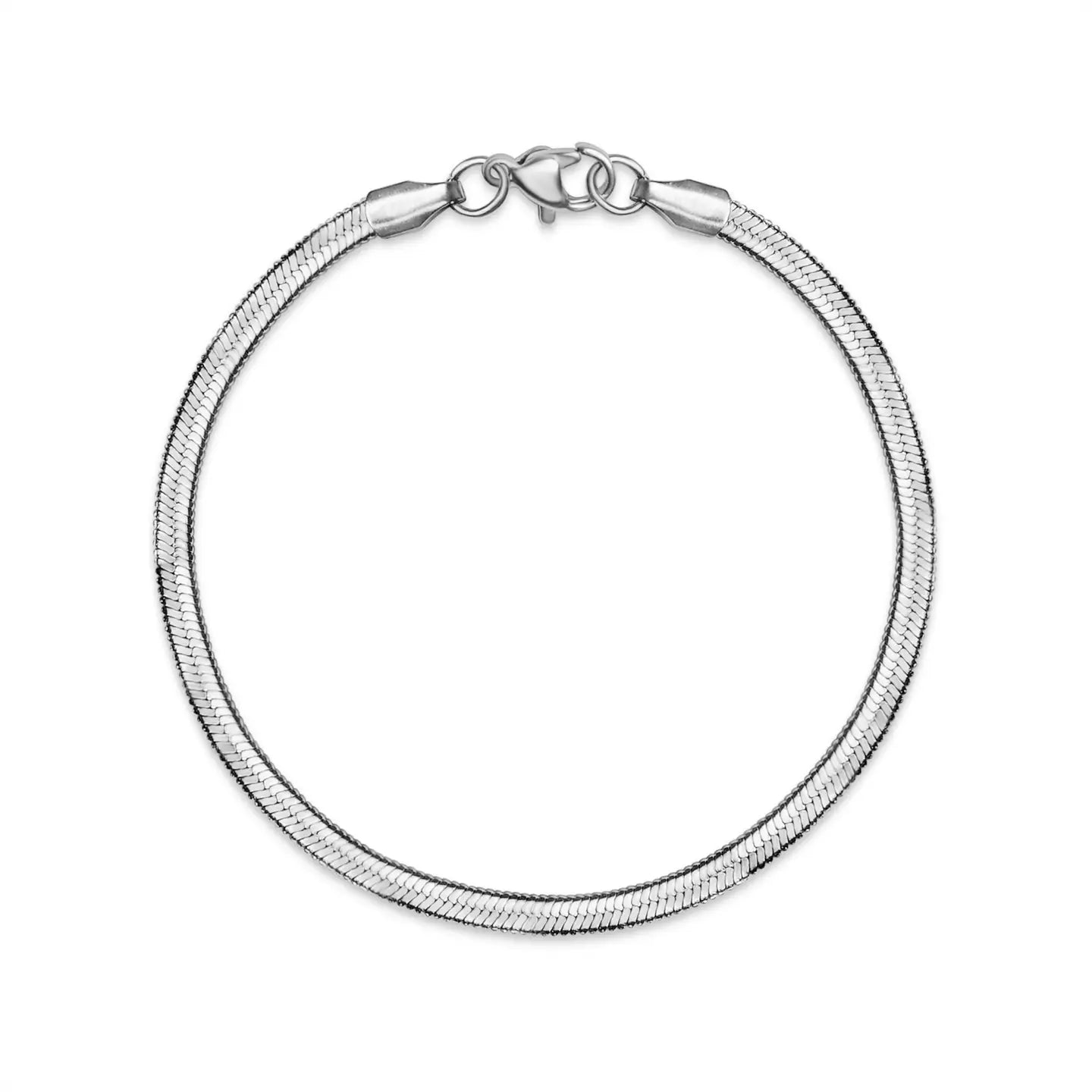 Culbreth's Jewelers silver herringbone stainless steel bracelet flat lay