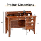 48" Vintage Home Office Desk, Executive Computer Desk Study Desk with 4 Storage Drawers & Hutch