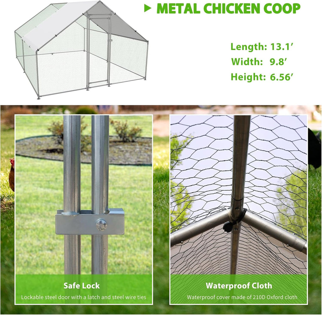 Large Metal Chicken Coop Walk-in Poultry Cage with Water-Resident and Anti-UV Cover Duck Rabbit Cat House Outdoor Chicken Run Pen with Spire Shaped Cage
