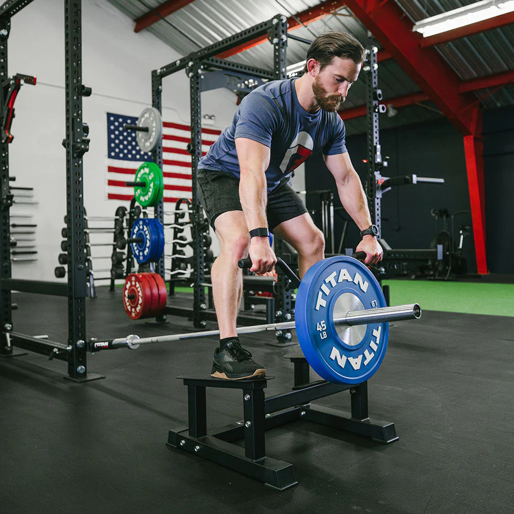 Titan Fitness T Bar Rowing Platform, Elevated/Angled Design for Rows at a Deficit, T Bar Row Platform with Diamond-Plated Footplates, T Bar Platform with Protective UHMW strip, Non-Slip Rubber Feet
