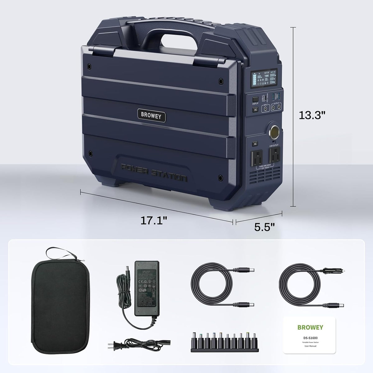 BROWEY 1600W (3200W Peak) Portable Power Station  1024Wh LiFePO4 Battery with Built-in Solar Panel  100W USB-C PD  Solar Generator for Camping  RV  Home Backup  Emergency (Dark Blue)