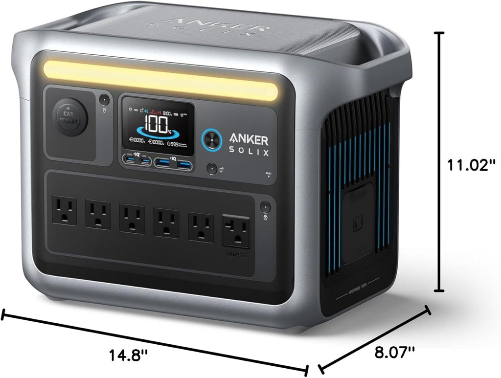 Anker SOLIX C1000 Portable Power Station with 200W Solar Panel, 1800W Solar Generator, 1056wh LFP (LiFePO4) Battery, 6 AC Outlets, Up to 2400W for Home, Power Outages, and Outdoor Camping