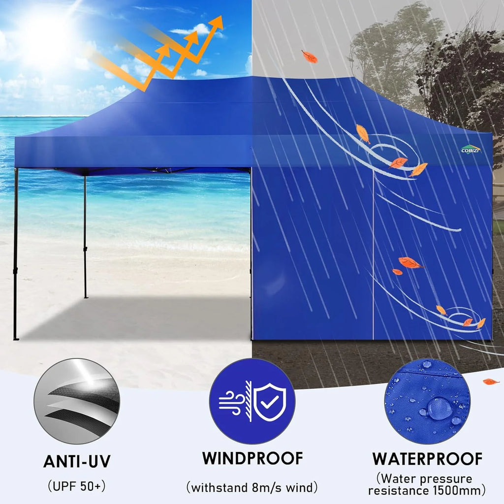 COBIZI 10x20 Heavy Duty Pop up Canopy Tent with 6 sidewalls Easy Up Commercial Outdoor Canopy Wedding Party Tents for Parties All Season Wind & Waterproof Gazebo with Roller Bag,Black(Frame Thickened)