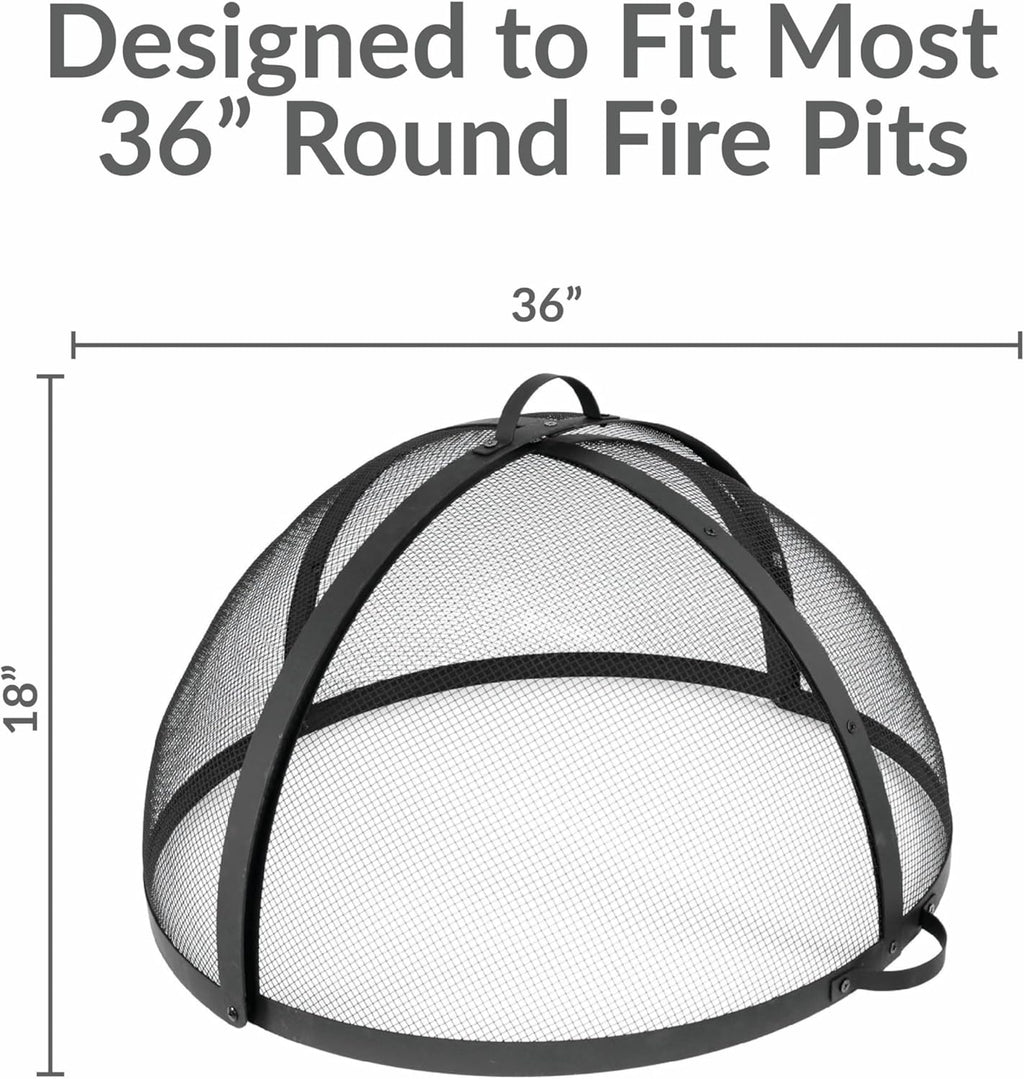 Sunnydaze Round Fire Pit Spark Screen Cover - Easy-Opening Outdoor Fire Pit Screen - Heavy?Duty Steel Metal Mesh - 36" Diameter