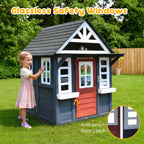 COCLUB Outdoor Playhouse for Kids Ages 4-8, Wooden Play House with Doorbell, Phone, Kitchen Toys, Outdoor Kids Play Equipment, Casa Para Niñas (45”L x 65”H), White & Black