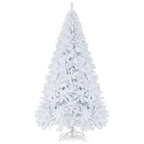 6/7.5/9FT White Hinged Artificial Christmas Tree, Premium Unlit Spruce Full Tree with Metal Stand