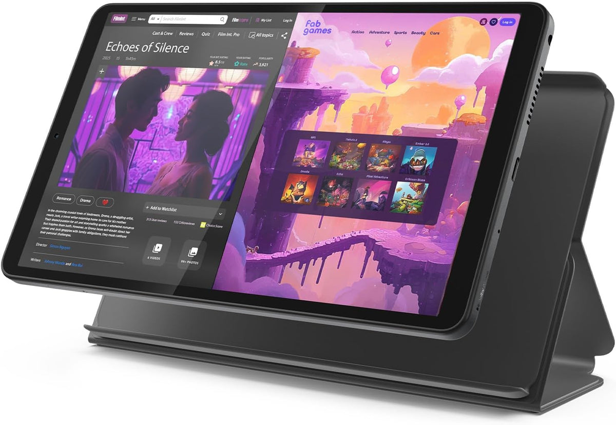 Lenovo Tab One - Lightweight Tablet - up to 12.5 Hours of YouTube Streaming - 8.7" HD Display - 4 GB Memory - 64 GB Storage - MediaTek Helio G85 - Includes Folio Case