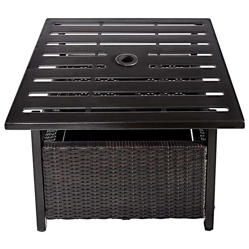 22" Rattan Wicker Steel Outdoor Patio Bistro Side Table Stand with 1.6" Umbrella Hole, Side Square Table for Deck Pool Garden