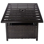 22" Rattan Wicker Steel Outdoor Patio Bistro Side Table Stand with 1.6" Umbrella Hole, Side Square Table for Deck Pool Garden
