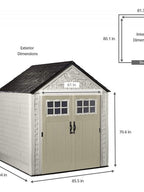 Rubbermaid 7??7 Ft Durable Weather Resistant Resin Outdoor Garden Storage Shed with Windows and Utility Hooks, Sand