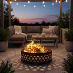 Sunnydaze 36-Inch Outdoor Fire Pit Ring with Poker - Round Heavy-Duty Steel Fire Ring for Camping or Backyard - Crossweave - 12" H
