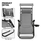 MoNiBloom Zero Gravity Chairs Set of 2, Folding Outdoor Patio Beach Recliner with Canopy Shade & Headrest, Black