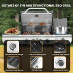 4-Burner Gas Grill with Side Burner Stainless Steel Propane Grill with Porcelain-Enameled Grills Built-In Thermometer 42000BTU BBQ Grill for Outdoor Cooking and Patio Barbecues