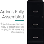 BOWERY HILL 3 Drawers 35.5" Vertical Black Metal Filing Cabinet Lockable Pre-Assembled Stationary Letter Size for Home, Office