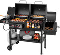 2-Burner Gas and Charcoal Grill Combo with Offset Smoker & Side Burner  34 000 BTU Dual Fuel Grill  1020 Sq. In. Cooking Area  Ideal for Outdoor Cooking  Black  ZH3005Y-SC