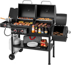 2-Burner Gas and Charcoal Grill Combo with Offset Smoker & Side Burner  34 000 BTU Dual Fuel Grill  1020 Sq. In. Cooking Area  Ideal for Outdoor Cooking  Black  ZH3005Y-SC