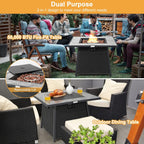 COSTWAY 35" Propane Gas Fire Pit Table, 50,000 BTU Auto-Ignition Propane Fire Pit with Lid, Lava Rocks and PVC Cover, Outdoor PE Rattan Fire Pit Table for Poolside, Garden, Balcony, ETL Certification