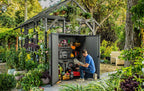 Keter Cortina Alto Vertical Durable Resin Outdoor Storage Shed with Heavy Duty Floor and Locking Latch Double Doors, Graphite