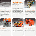 PROYAMA 68CC 2-Cycle Top Handle Gas Powered Chainsaw 24 Inch 20 Inch Petrol Handheld Cordless Chain Saw for Tree Wood Cutting