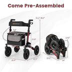 2-in-1 Folding Rolling Rollator Walker with Seat, 9" All-Terrain Pneumatic Tires & Height Adjustment, Aluminum Mobility Walking Aid for Seniors