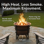 Sunnydaze 23-Inch Cauldron-Style Smokeless Wood-Burning Fire Pit with Cover and Poker - Steel Outdoor Smokeless Fire Pit for the Backyard