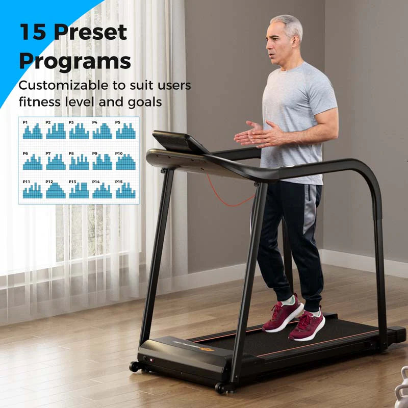 Walking Treadmill for Seniors - 2.5 HP Motor, Long Handrail, 300 lbs Capacity & Pulse Sensors