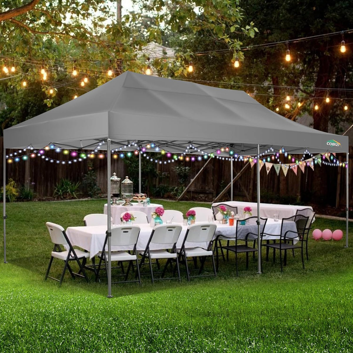 COBIZI 10x20 Heavy Duty Pop up Canopy Tent with 6 sidewalls Easy Up Commercial Outdoor Canopy Wedding Party Tents for Parties All Season Wind & Waterproof Gazebo with Roller Bag,Black(Frame Thickened)