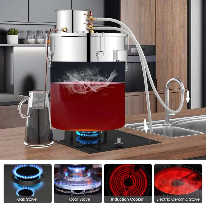 5/10 Gal 2 Pots Alcohol Still Home Brewing Kit, 40L Stainless Steel Water Alcohol Distiller, Wine Making Kit for Whiskey Brandy Beer