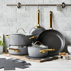 Reserve Hard Anodized Healthy Ceramic Nonstick 10 Piece Cookware Pots and Pans Set, Gold Handle, PFAS-Free, Dishwasher Safe, Oven Safe, Black
