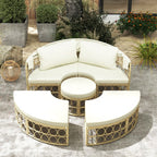 Outdoor Patio Round Daybed with Retractable Canopy and Soft Cushions