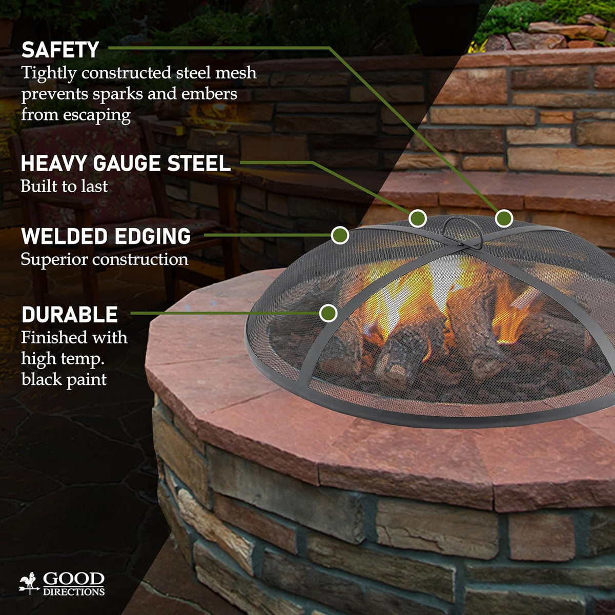 Good Directions Fire Pit Spark Screens, 40" Diameter, Steel