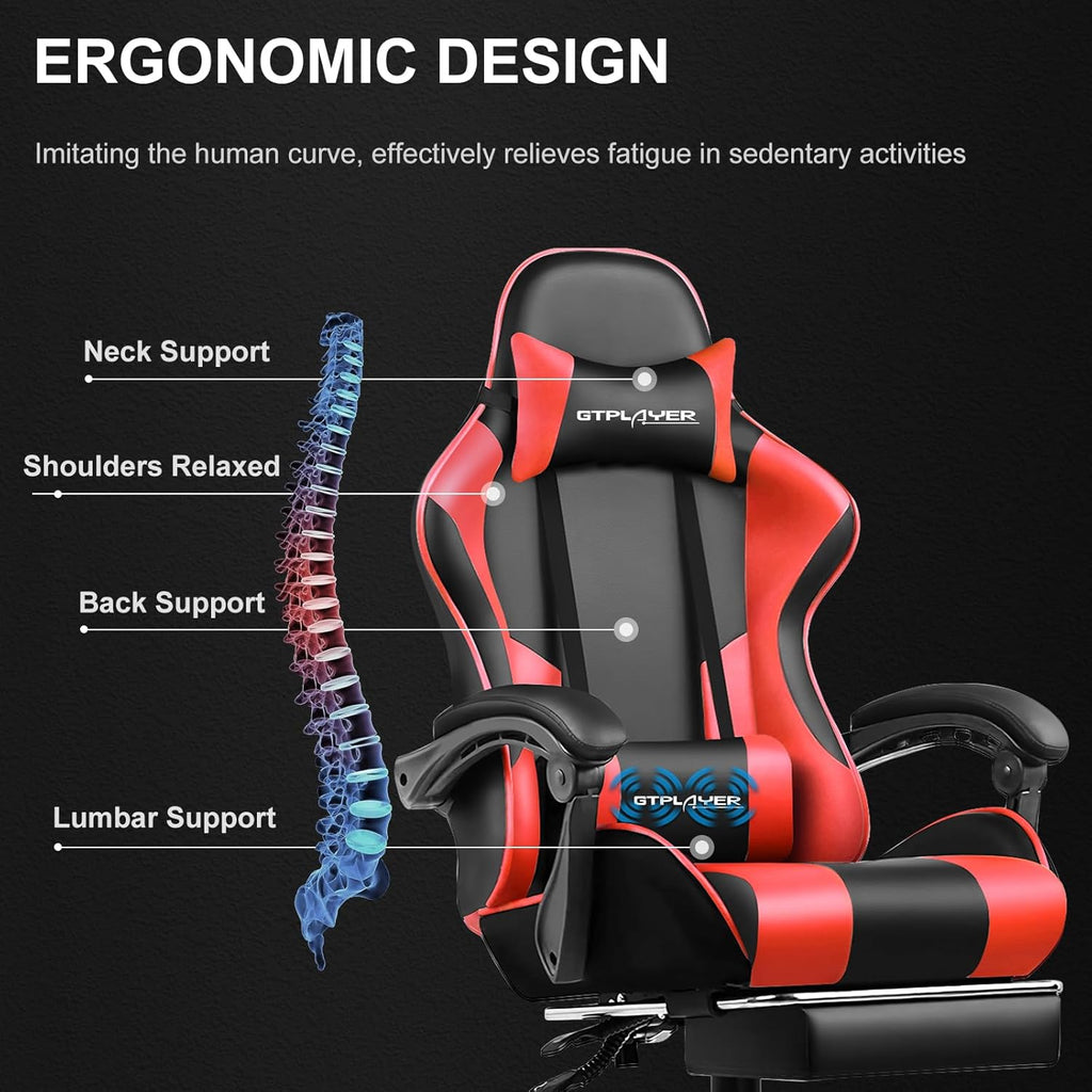 GTPLAYER Gaming Chair, Computer Chair with Footrest and Lumbar Support, Height Adjustable Game Chair with 360  -Swivel Seat and Headrest and for Office or Gaming (White)