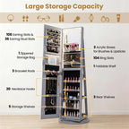 360�� Swivel Jewelry Cabinet Armoire w/ Full Length Mirror 3-Color LED Lights & Rear Shelves, Lockable Standing Jewelry Storage Organizer