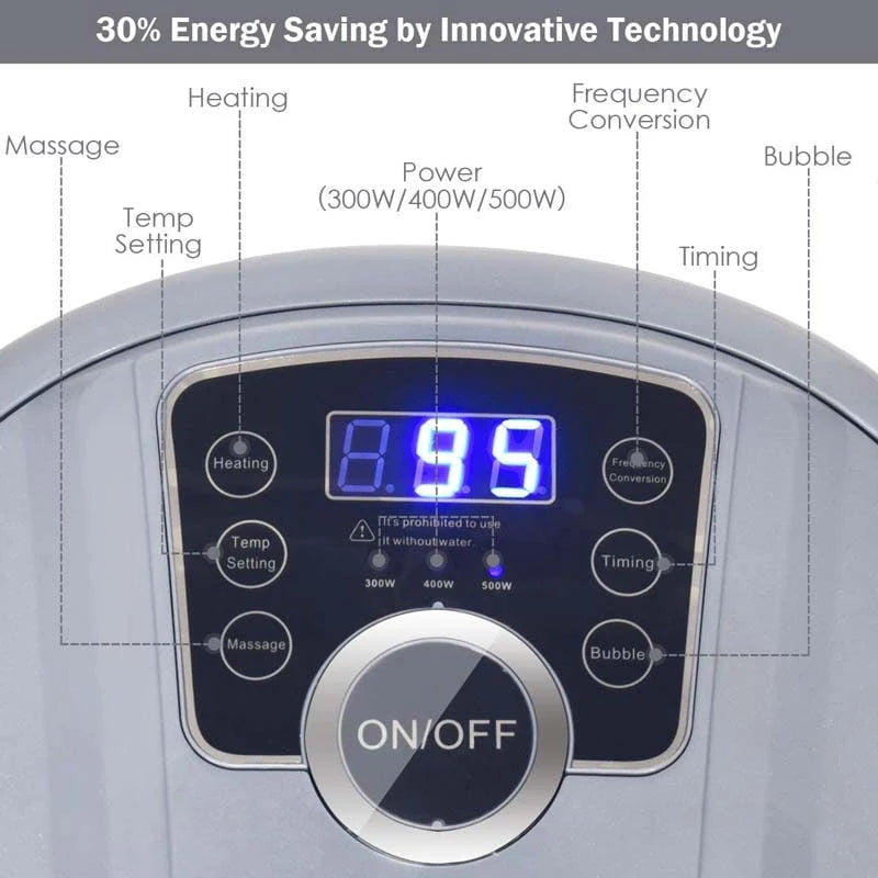 Heated Foot Spa Bath Massager with Bubbles, 16 Pedicure Shiatsu Roller Massage Points, Electric Foot Soaker Tub
