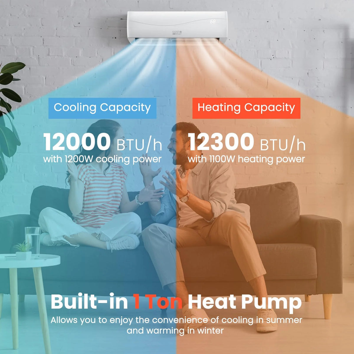 COSTWAY 12000BTU Mini Split Air Conditioner& Heater