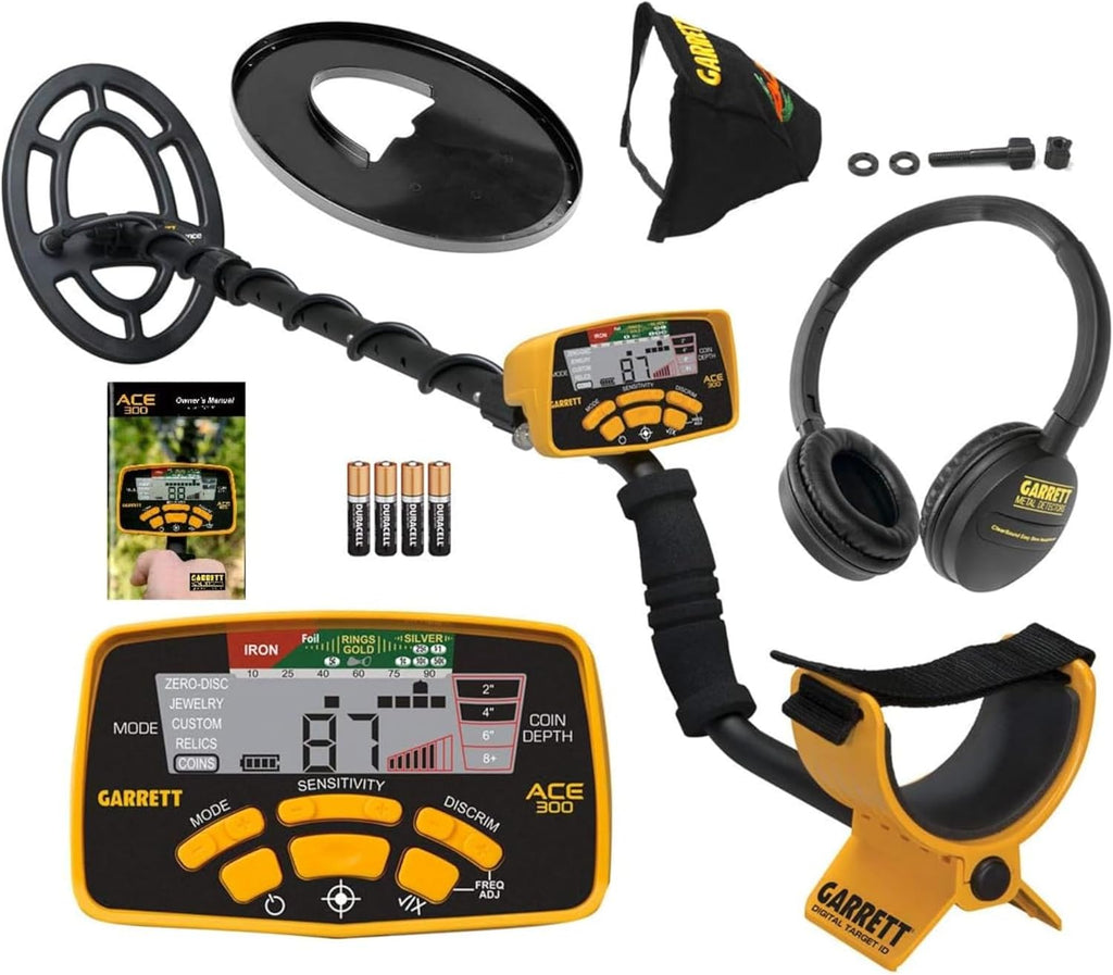 Garrett ACE 300 Metal Detector for Adults - Made in The USA - Waterproof Coil and Headphone Plus Accessories