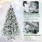 Premium Pre-Lit Snow Flocked Artificial Christmas Tree with Hinged Branch Tips & LED Lights