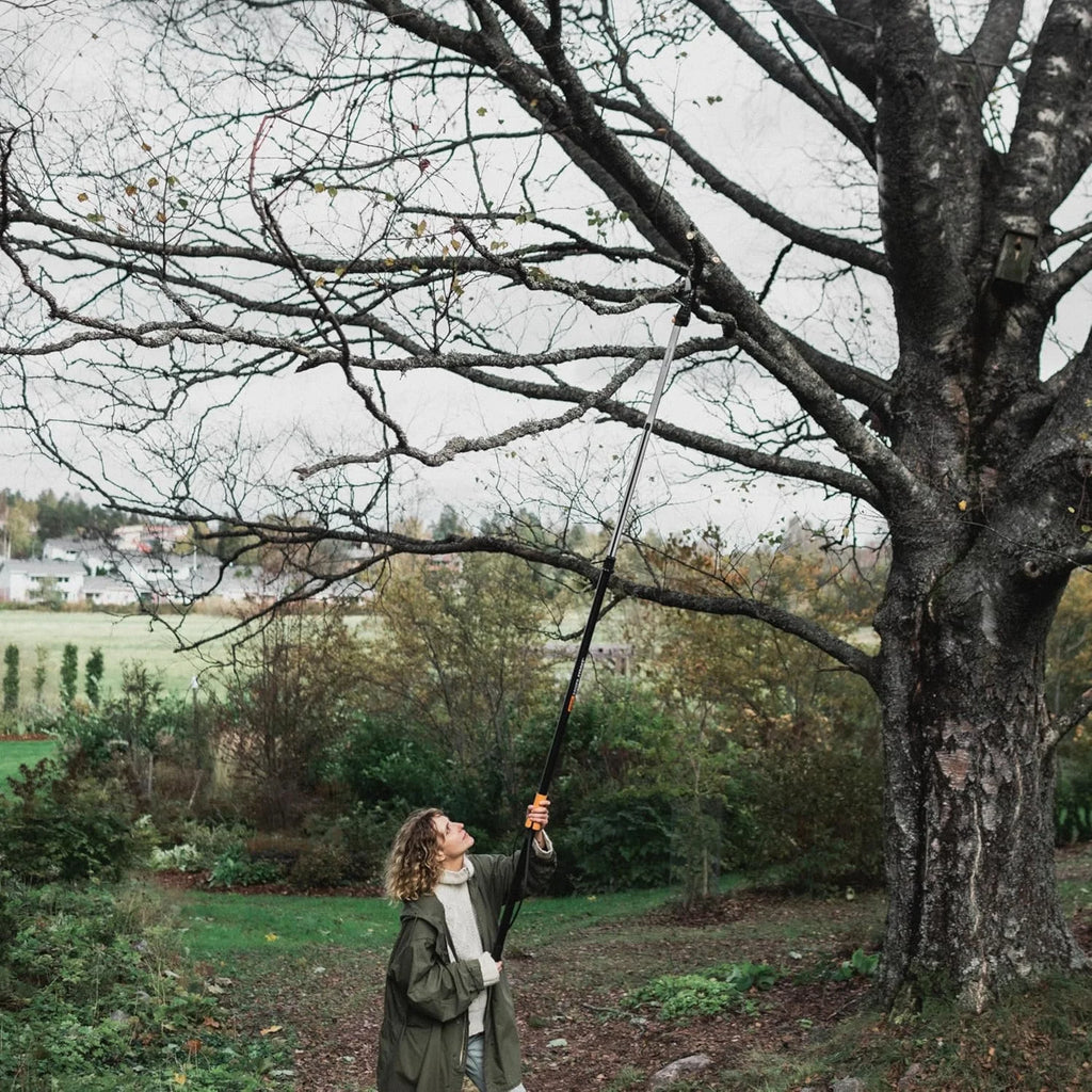2-in-1 Extendable Tree Pruner and Pole Saw (Extends 7.9 - 12 feet) with Rotating Head, Pruning Stik Model with15-Inch Double-Grind Saw Blade, and Double Locking System