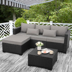 3 Pieces Patio Furniture Set Outdoor Sectional Wicker Patio Furniture Patio Couch with Ottoman and Outdoor Storage Table All-Weather Anti-Slip Cushions Waterproof Covers  Light Grey