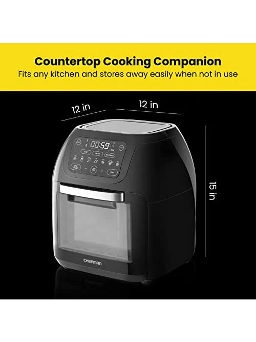CHEFMAN Multifunctional Digital Air Fryer+ Rotisserie, Dehydrator, Convection Oven, 17 Touch Screen Presets Fry, Roast, Dehydrate, Bake, XL 10L Family Size, Auto Shutoff, Large Easy-View Window, Black