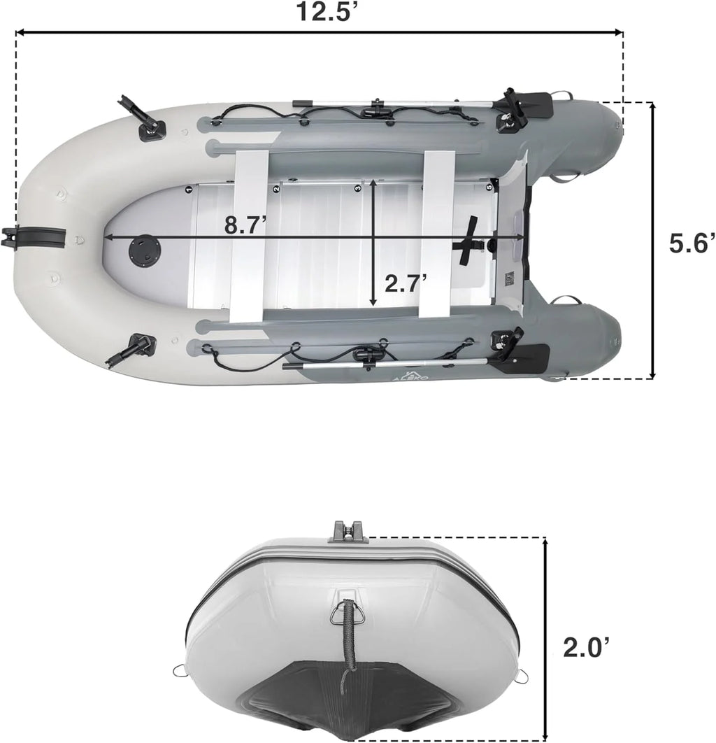 Inflatable Boat | Yacht Dinghy Tender Raft | Multi Person Fishing Boat | Aluminum Floor Oars | Fishing Rod Holders | Heavy-Duty PVC | 2024 Model |