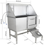 Professional Stainless Steel Dog Grooming Tub with Ramp, Faucet & Sprayer – 50” Pet Wash Station