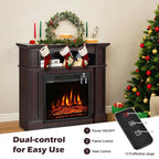 32" Electric Fireplace Mantel, Freestanding Wooden Surround Firebox with 1400W Fireplace Heater, Remote, Thermostat, 6H Timer