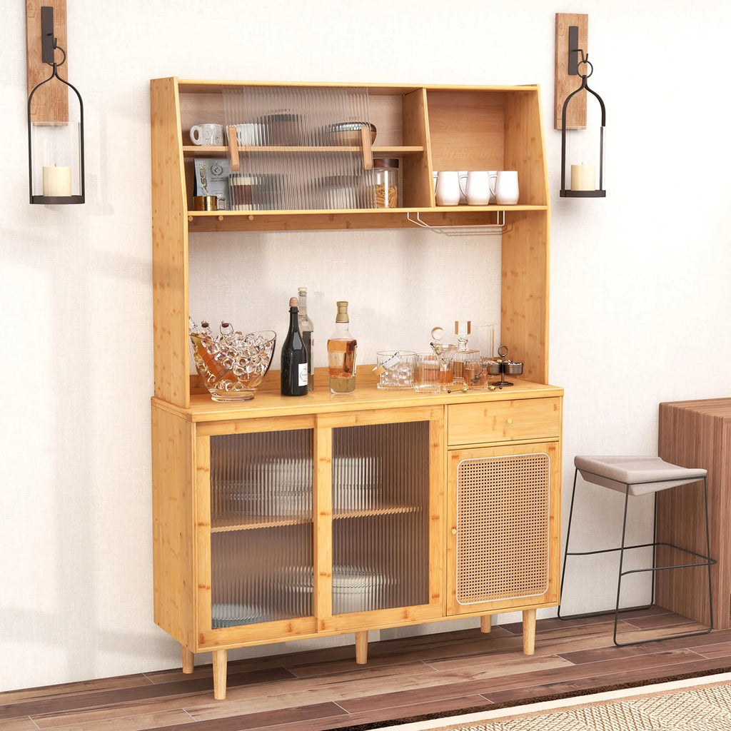Giantex Bamboo Buffet Cabinet w/Hutch, 175cm Wine Bar Kitchen Cabinet