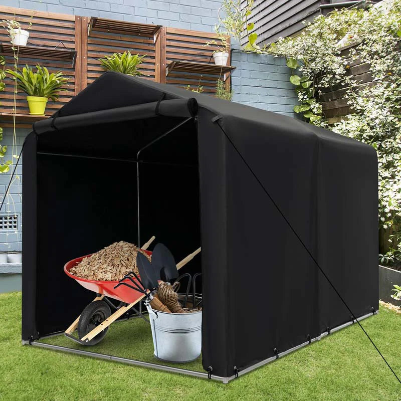 7 x 5.2 FT Outdoor Storage Shelter with Waterproof Cover, Heavy Duty Portable Storage Tent for Bikes, Garden Tools, Motorcycles